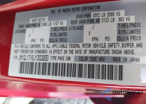 2018 Mazda Mazda6 Grand Touring z USA, uszkodzony, nr VIN JM1GL1TY8J1303293